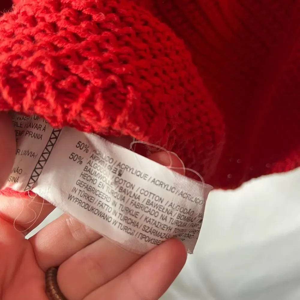 Pull & Bear Red Mock Neck Chunky Knit Bell Sleeve Sweater Medium